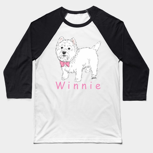 Winnie the Westie (please message me BEFORE you order to add your own name) Baseball T-Shirt by MichellePhong